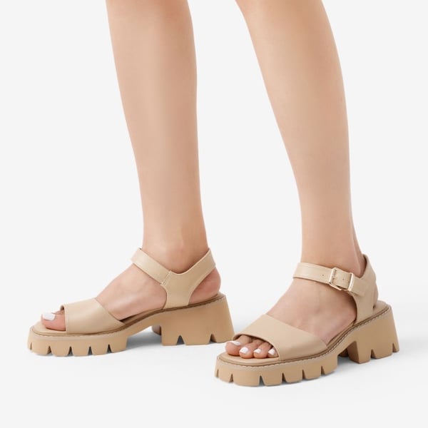  Platform Ankle Strap Chunky Heel Sandals  - NUDE - 1